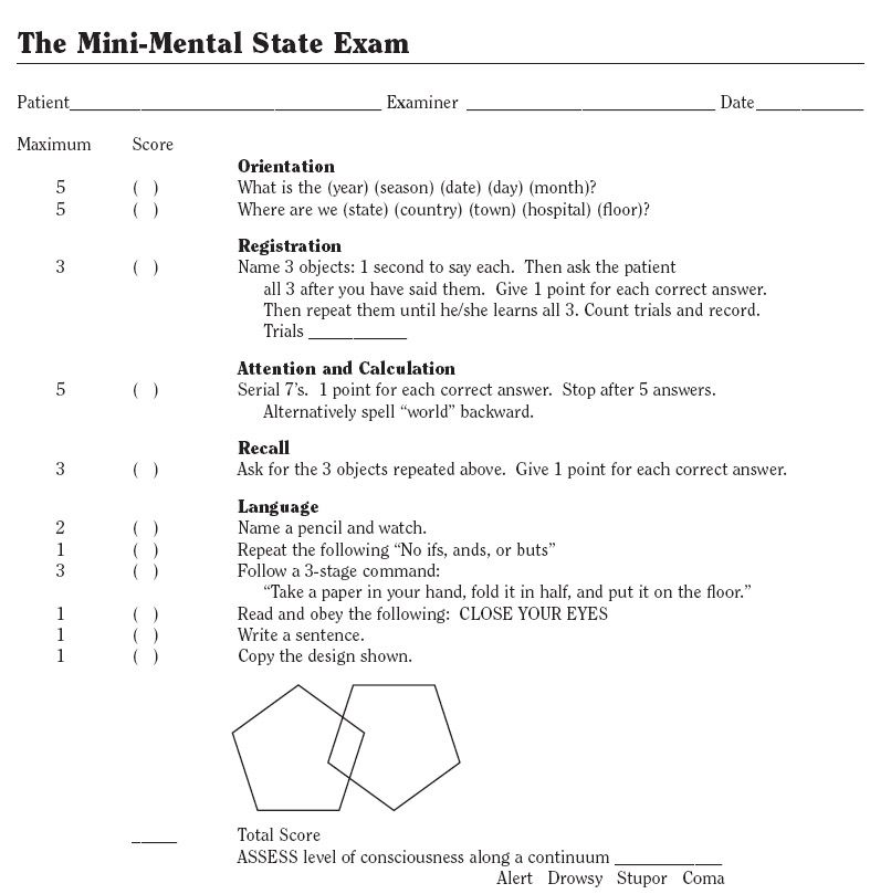 mini mental status exam template. nursing